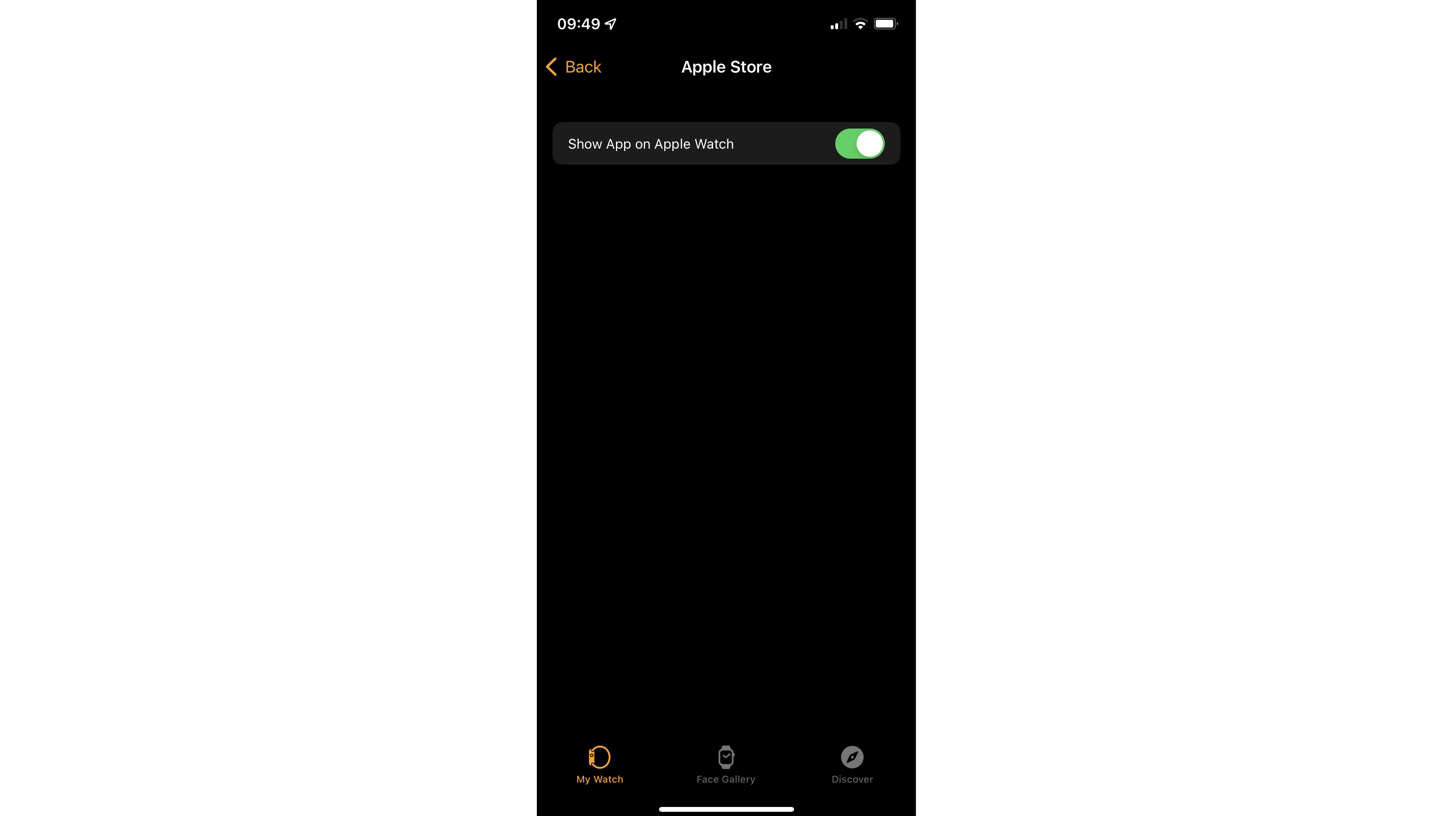 A toggle to show an app on Apple Watch