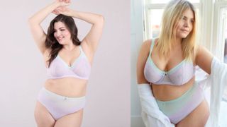 mint and lilac bra and brief set shot on two different models