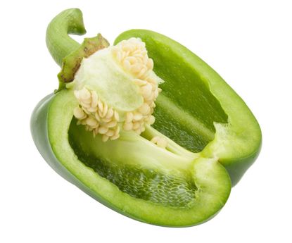 Sliced Open Green Pepper Showing Seeds Inside