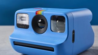 A blue Polaroid Go Gen 2 instant camera