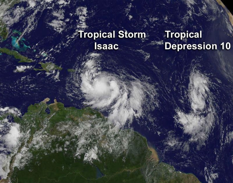 Tropical Storm Isaac and Depression 10.