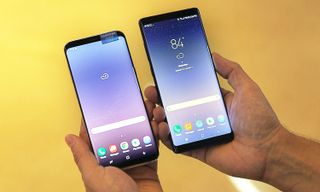 The Note 8 (right) next to the Galaxy S8+ (left)
