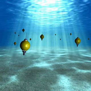 This digital image shows how autonomous underwater explorers (AUEs) will be used to provide new information about the oceans.