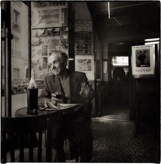Robert Doisneau in Il’embuscade (The Ambush), his favourite bistro, Paris, 1987
