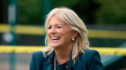 Jill Biden, the wife of Democratic presidential candidate Joe Biden, speaks during a Back to School Tour at Shortlidge Academy in Wilmington, Delaware, on September 1, 2020