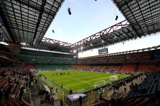 MILAN, ITALY - DECEMBER 06: General view inside the stadium prior to the Serie A match between FC Internazionale and Como 1907 at Giuseppe Meazza Stadium on December 06, 2025 in Milan, Italy. (Photo by Marco Luzzani/Getty Images)