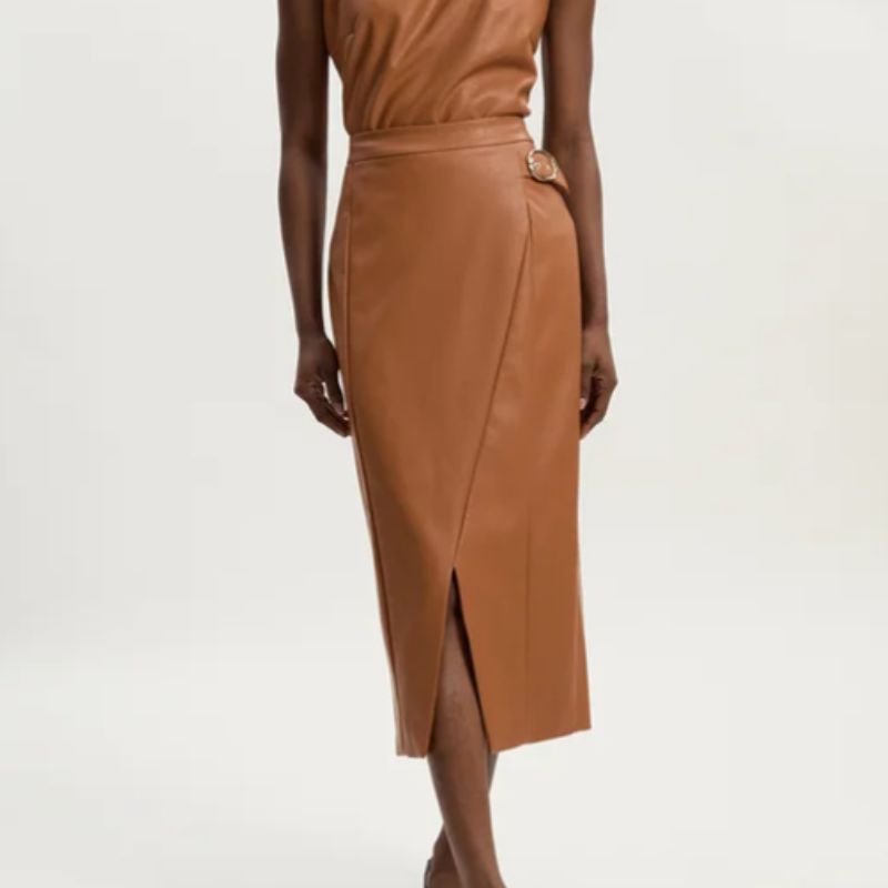 Karen Millen tan leather skirt