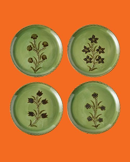 Flowers Hand-Painted Ceramic Dinner Plates, Set of 4