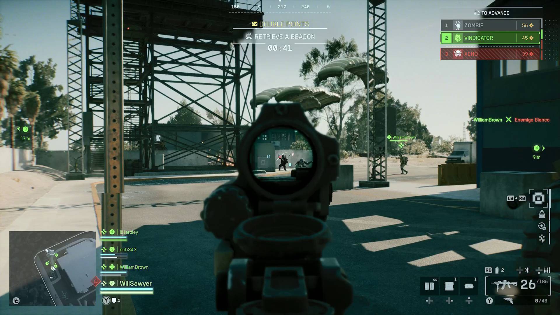 Battlefield Redsec gauntlet shooting at enemy squad parachuting in to grab objective