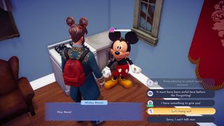Disney Dreamlight Valley asking Mickey Mouse to hang out