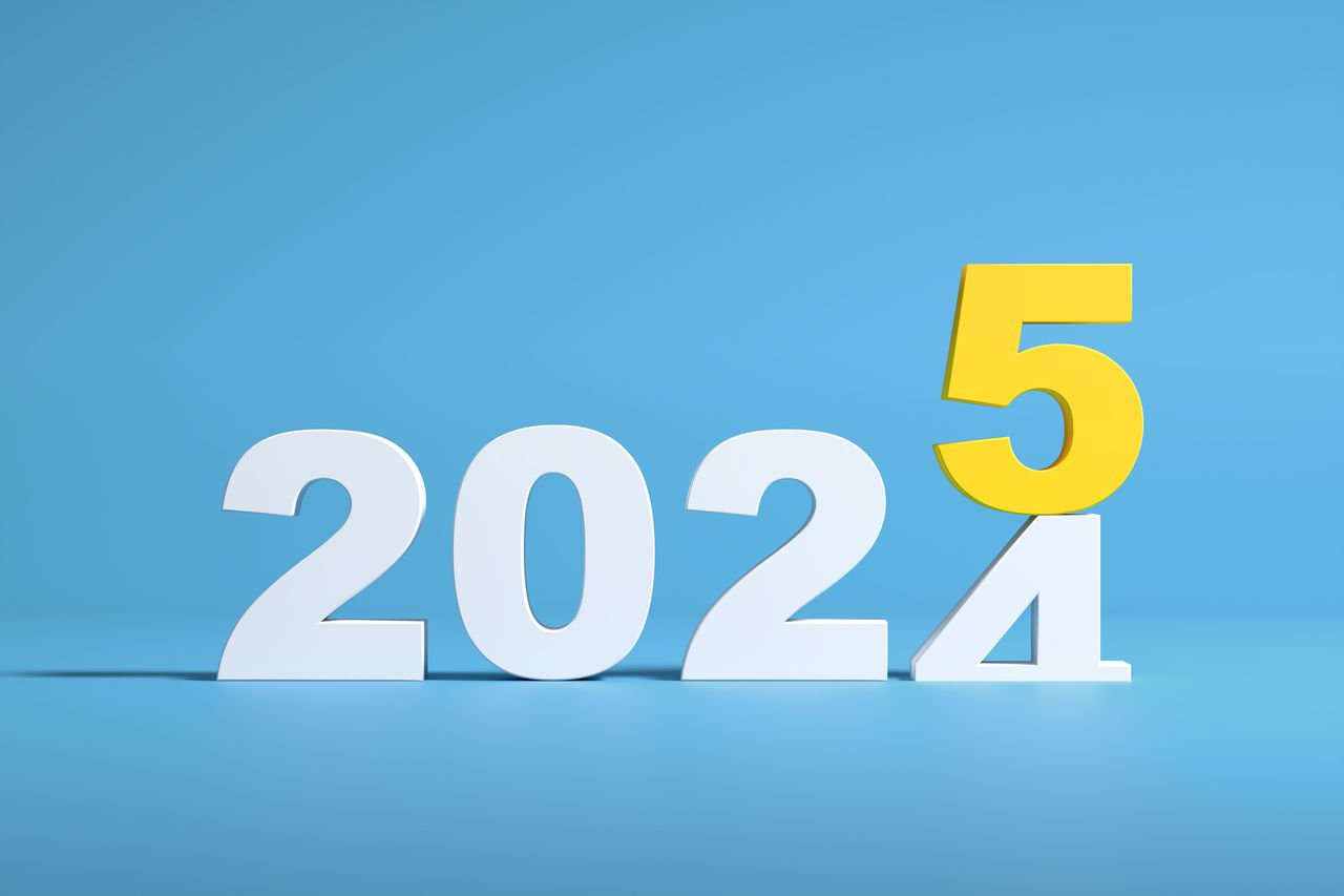 New year 2025 countdown concept. 2025 year numbers on blue background with copy space