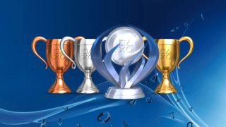 PS5 trophies in a row showing bronze, silver, gold and platinum