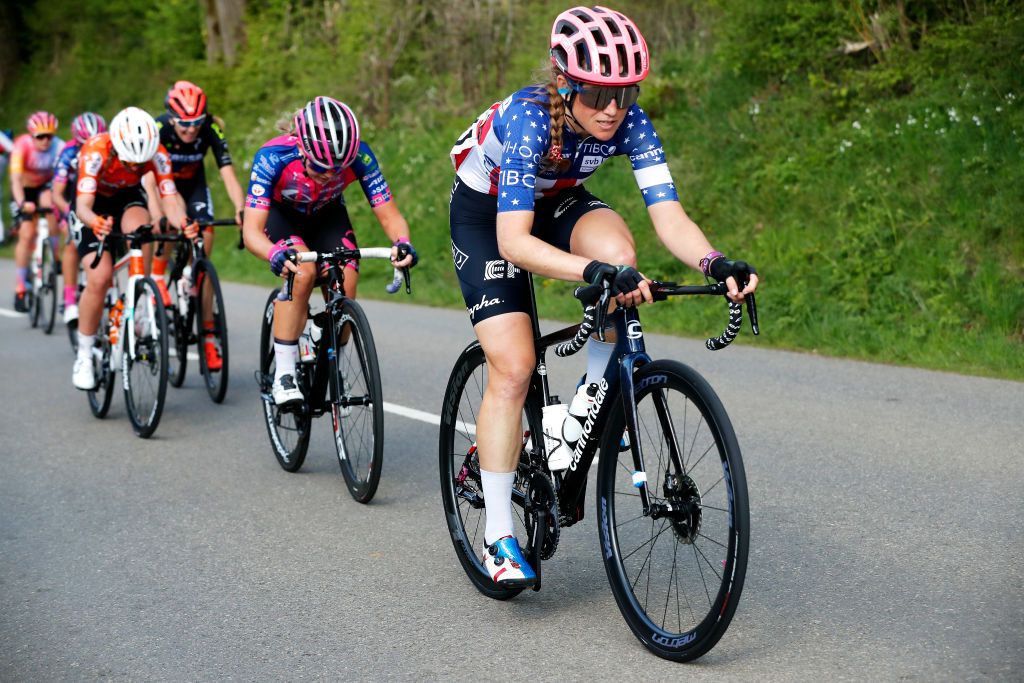 STEINFORT LUXEMBOURG APRIL 30 Lauren Stephens of United States and Team EF Education Tibco Svb competes during the 14th Ceratizit Festival Elsy Jacobs 2022 Stage 1 a 1214km stage from Steinfort to Steinfort felsy on April 30 2022 in Steinfort Luxembourg Photo by Bas CzerwinskiGetty Images