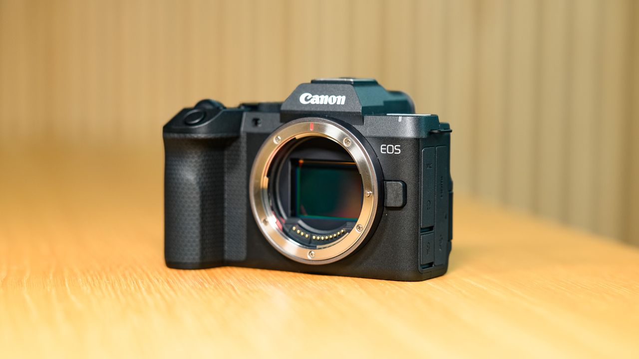 Canon EOS R8 Mark II on a wooden table