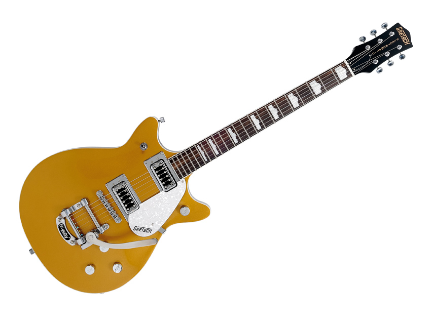 Gretsch geeks may be dismayed to note that the Double Jet now has the 'wrong' fingerboard inlays…
