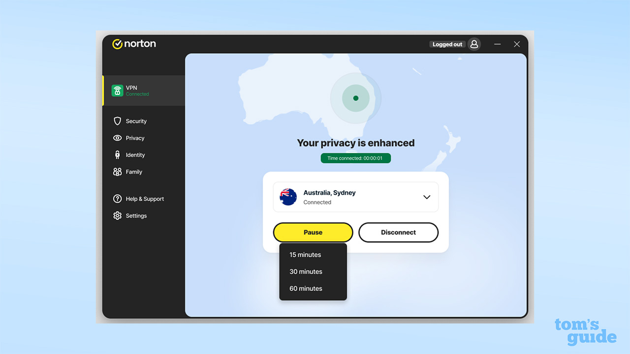 Norton VPN connected screenshot
