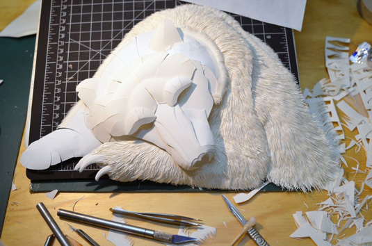 Calvin Nicholls Paper Art - Grizzly WIP