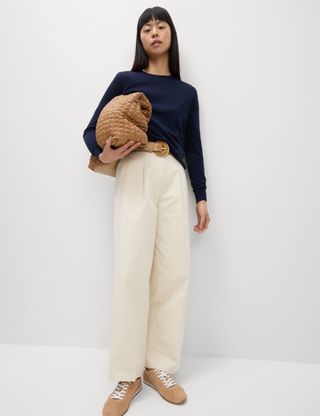 Pure Cotton Twill Barrel Leg Trousers