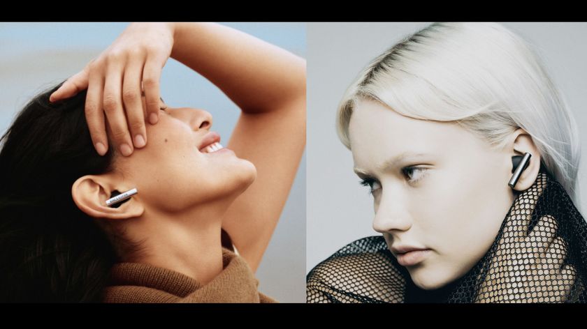 Two images side by side, one showing the B&amp;O Beo Grace, the other the Oddict Twig Pro. In both cases, the earbuds are worn by women, and the product resemblance is striking