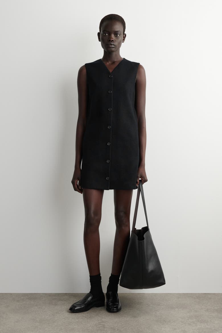 Merino Wool Buttoned Shift Mini Dress