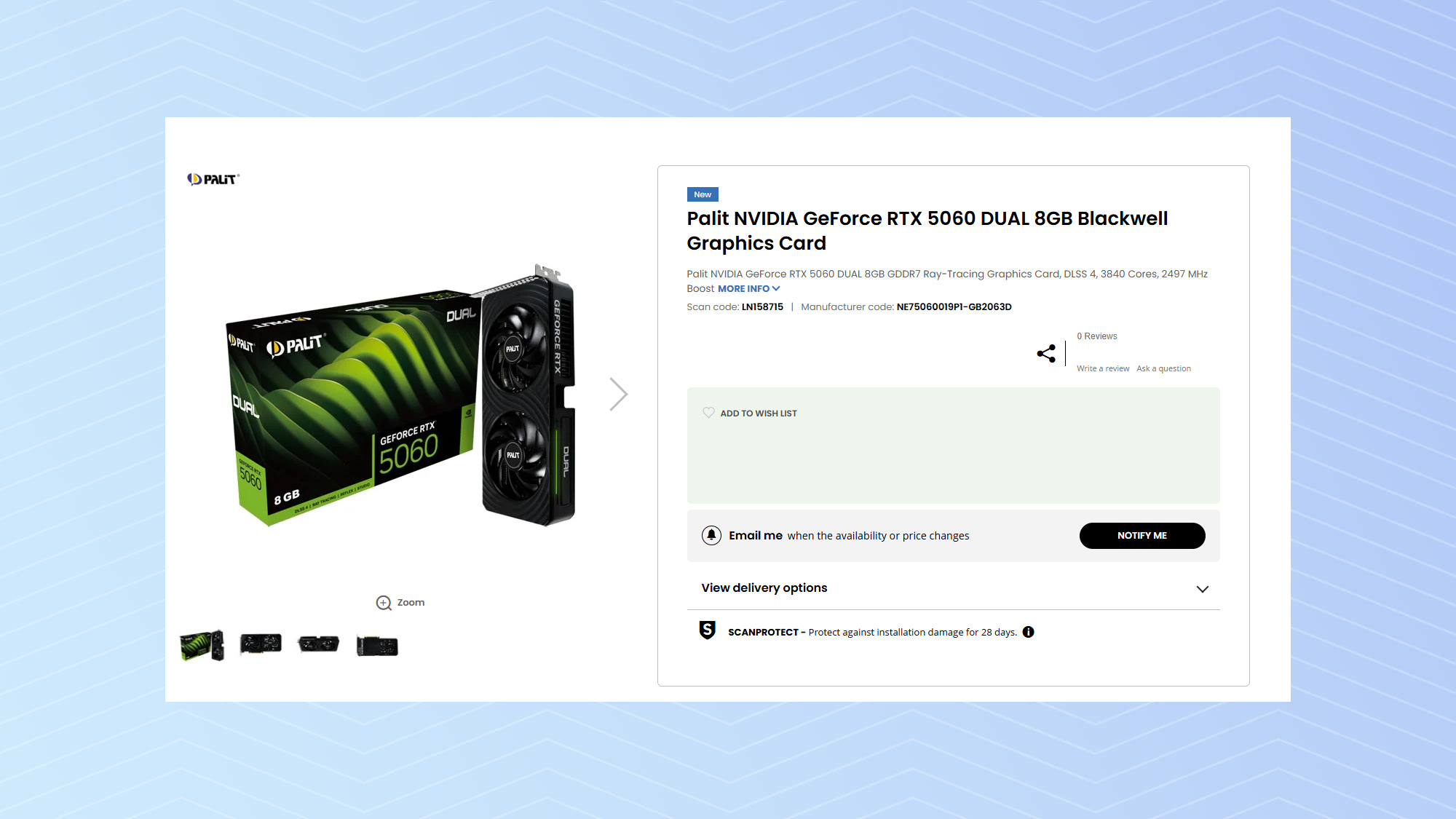 RTX 5060 retailer listing