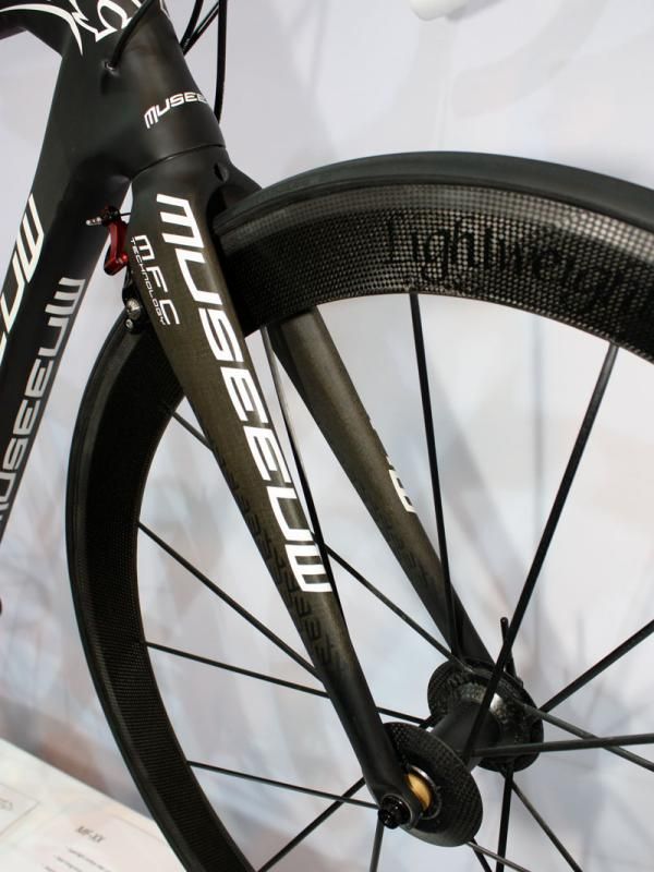 The beefed-up Museeuw MF-XX fork features a healthy dose of flax fibers clearly visible through the clearcoat.
