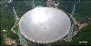 This photo shows the 500-meter Aperture Spherical Telescope in southwest China's Guizhou Province.