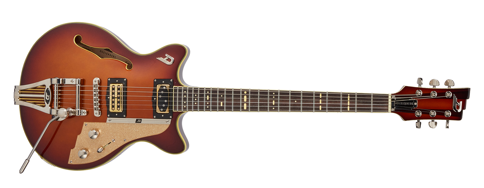 Joe Walsh&#039;s stage-played Duesenberg Signature Guitar, Gold Burst crop, an item in Julien&#039;s &amp;quot;Life&#039;s Been Good&amp;quot; auction