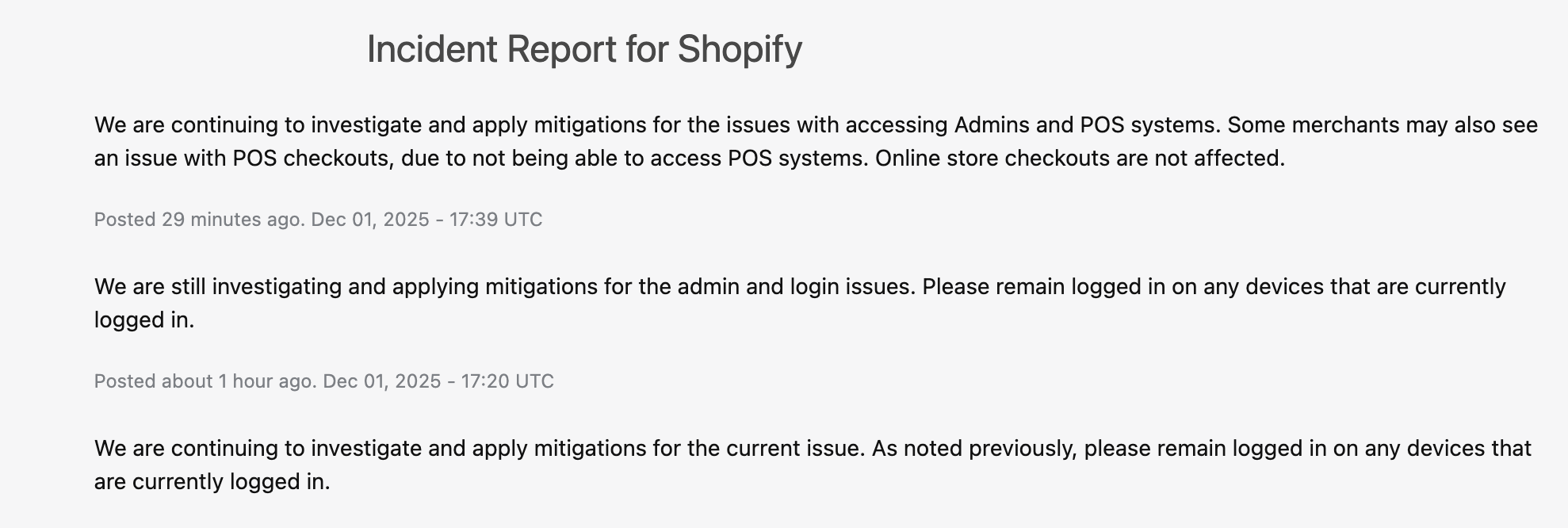 Shopify status