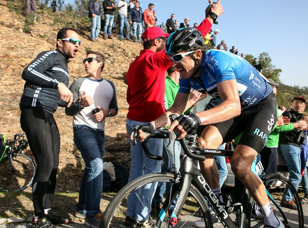 Geraint Thomas (Team Sky) on the final lcimb in Algarve