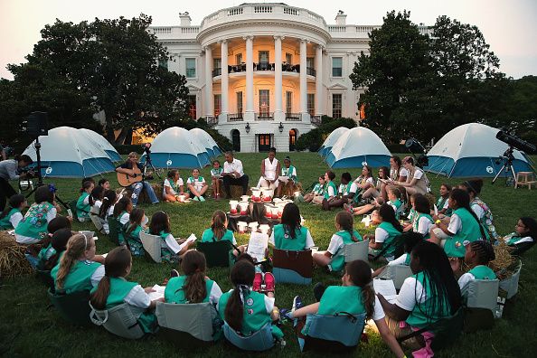 Barack and Michelle Obama with Girl Scouts at the White House.