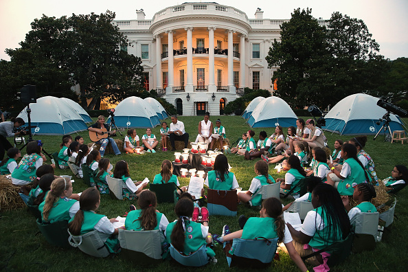 Barack and Michelle Obama with Girl Scouts at the White House.