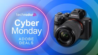 A camera against a TechRadar Cyber Monday deals background