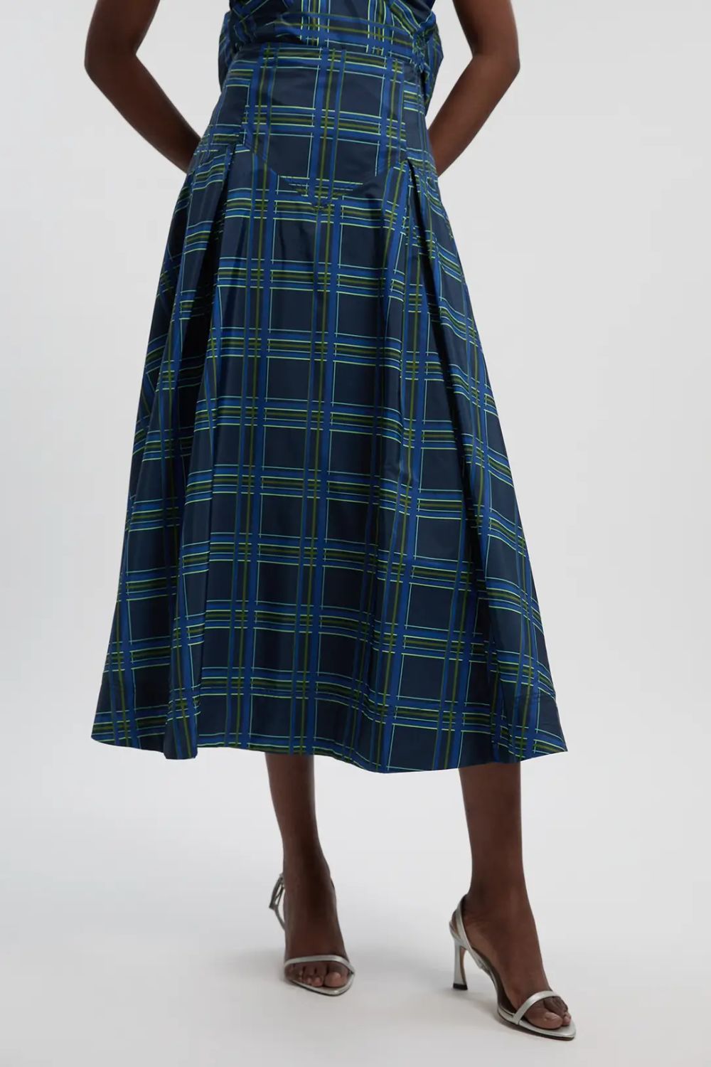 Karen Millen, Check Print Taffeta Woven Maxi Skirt