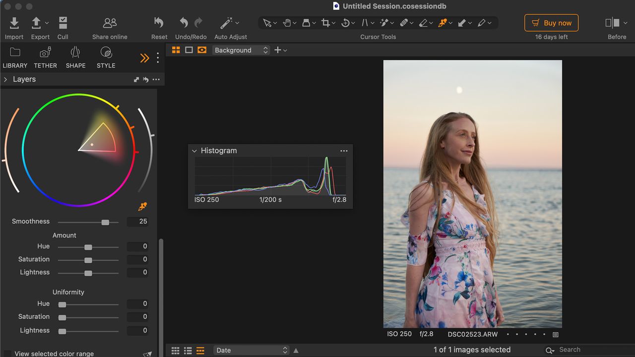 Image shows a screenshot of the customizable layout on Capture One Pro 23