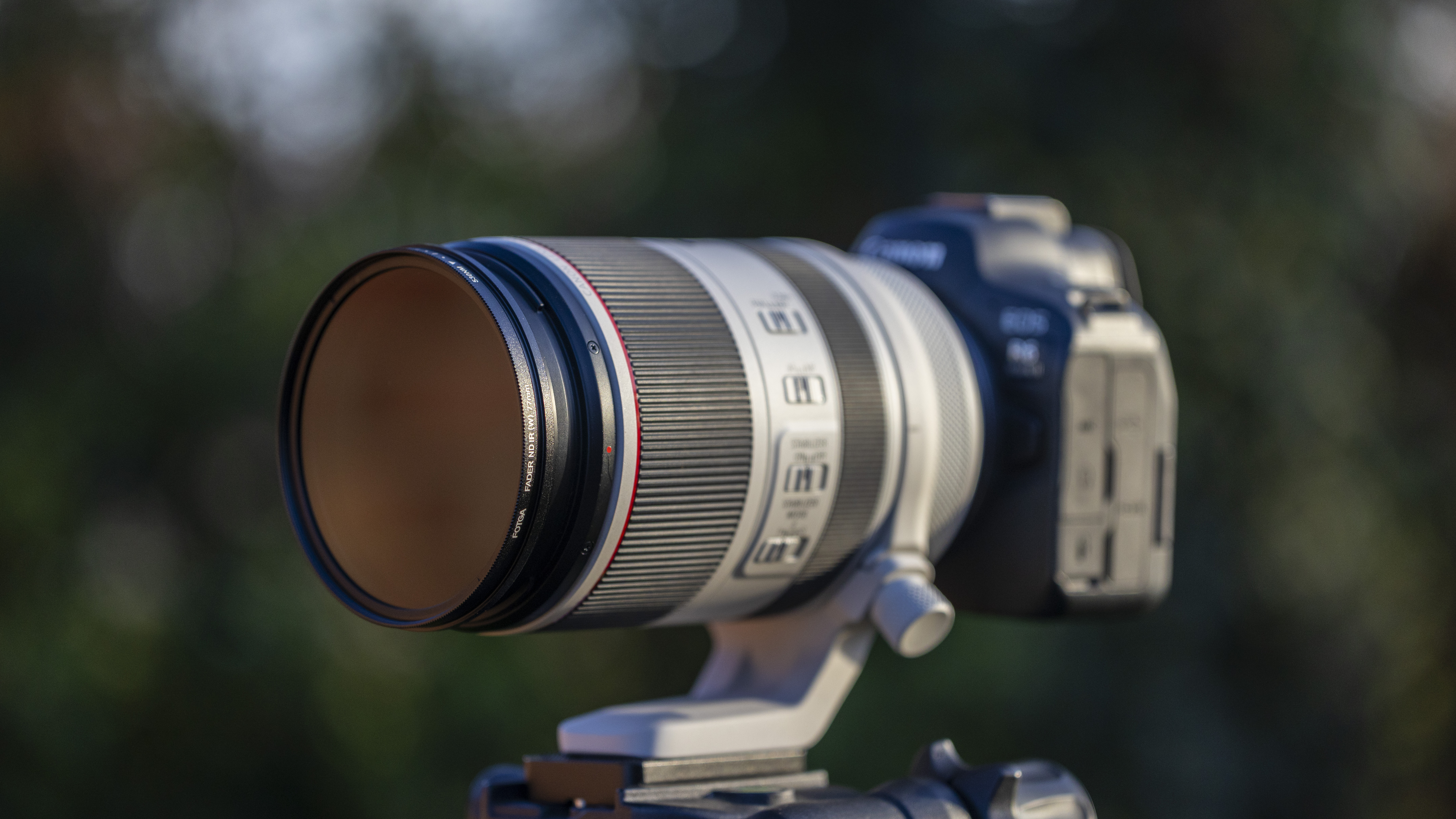 Fotga Variable IR filter product shot outside on a 70-200mm lens