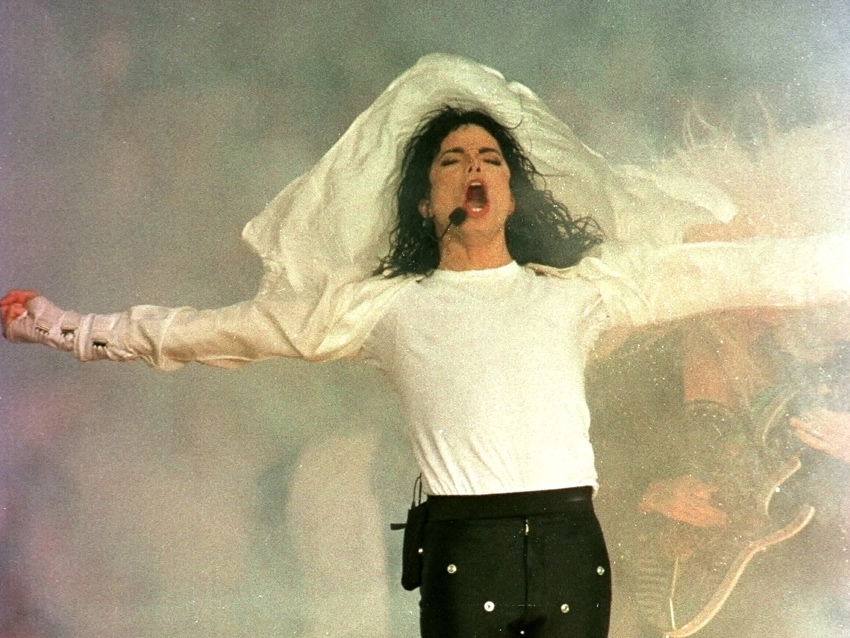 Michael Jackson, photographed during his Super Bowl halftime show in 1993.