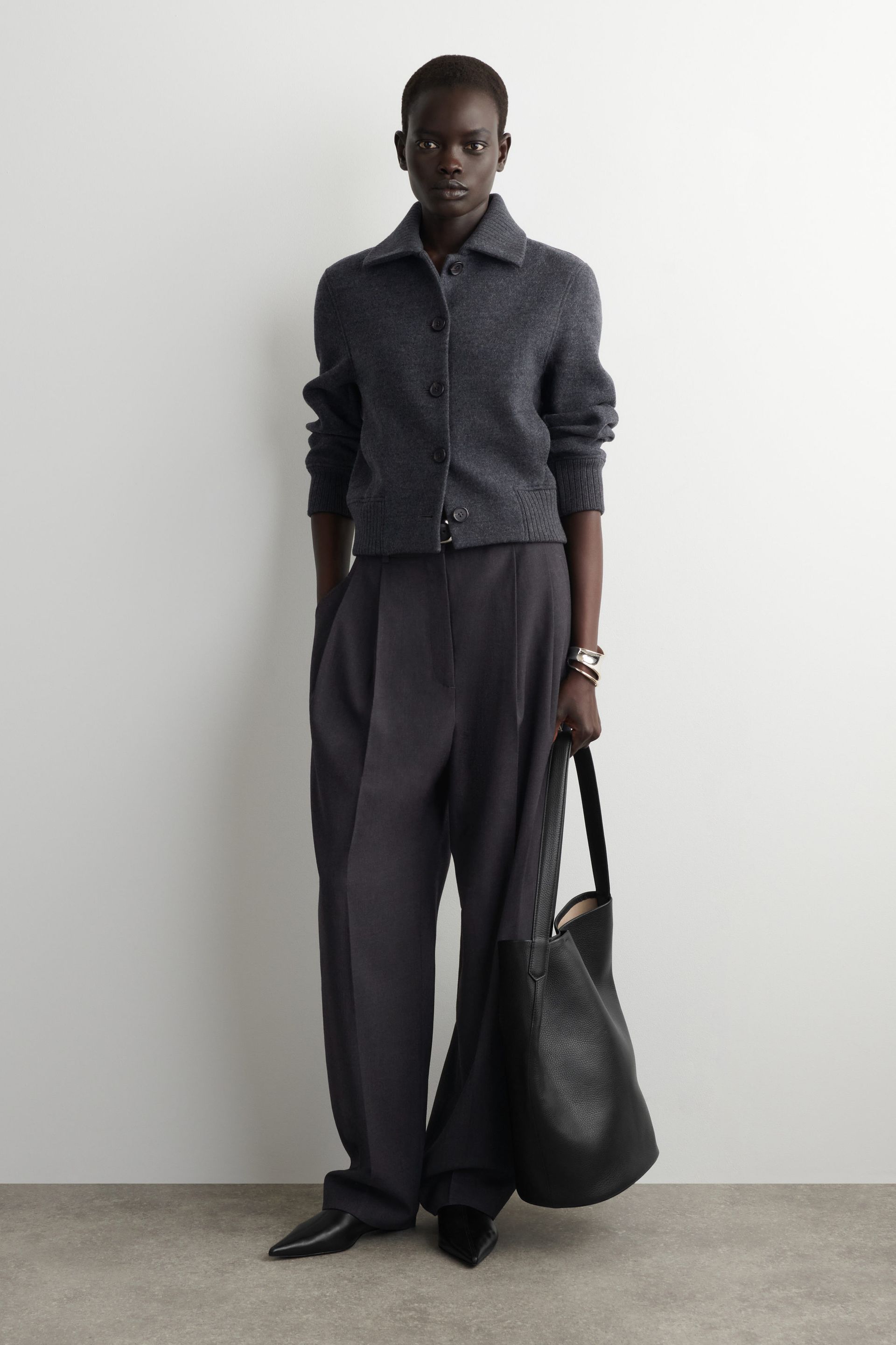 Ribbed-Collar Boiled Merino Wool Jacket