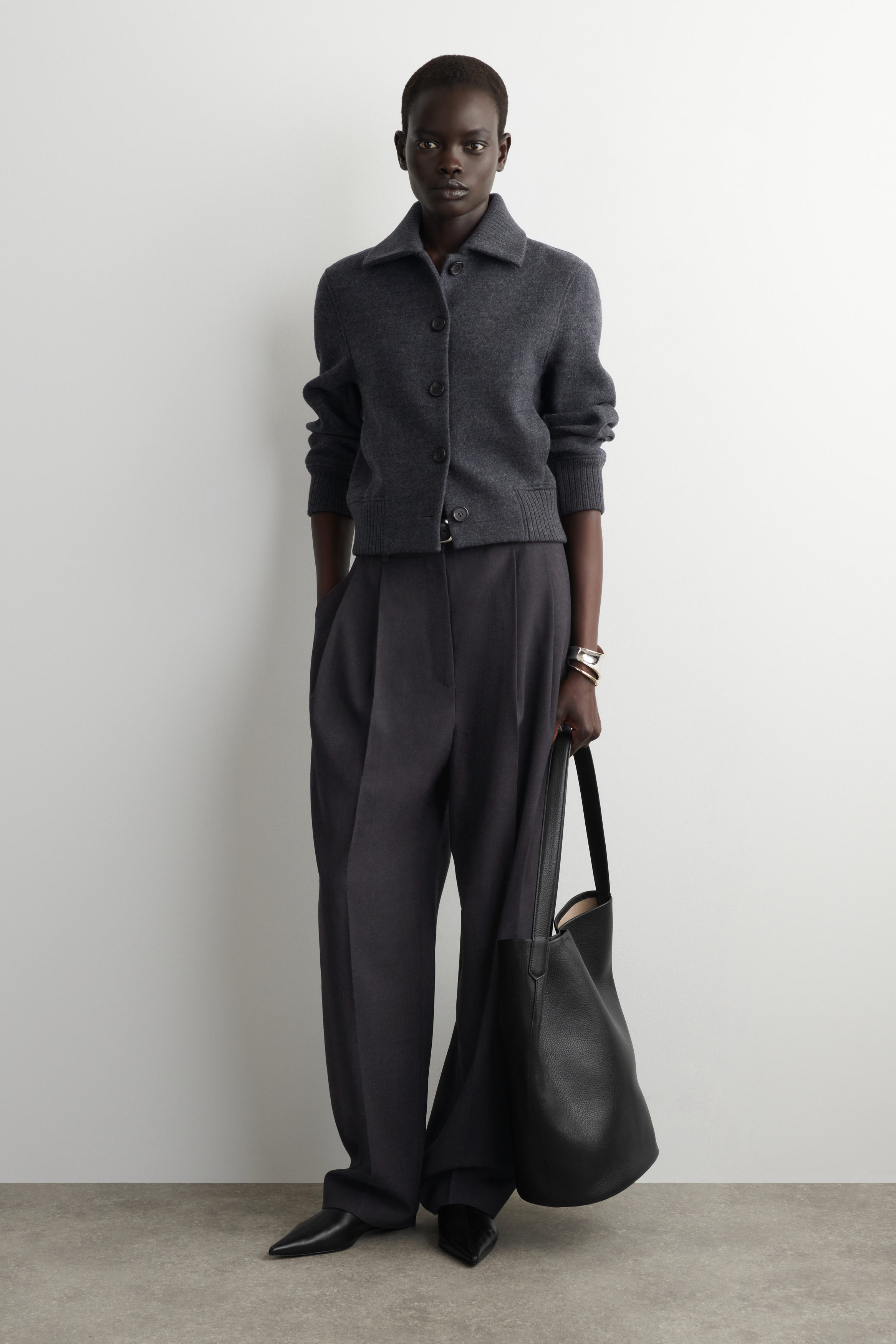 Ribbed-Collar Boiled Merino Wool Jacket