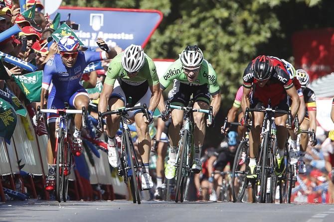 John Degenkolb (Team Giant-Shimano) takes the stage ahead of Bouhanni and Hofland