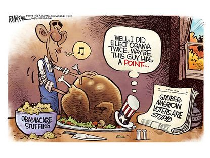 Obama cartoon ObamaCare voters Thanksgiving