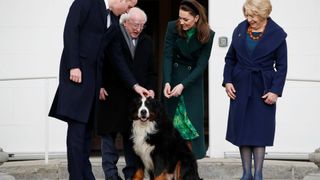 Prince William and Kate Middleton with Michael D Higgins, Sabina Coyne and their dog