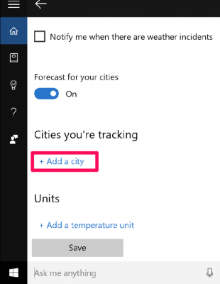 cortana weather add