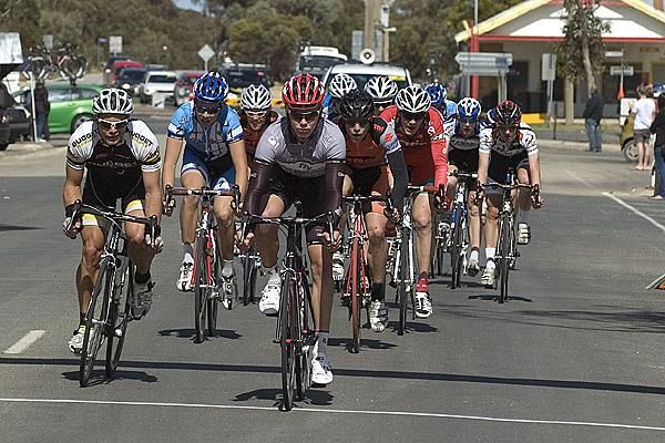 Michael Hepburn (Fly V Australia) brings home the peloton into Manangatang.