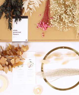 Materials for a dried flower DIY wreath