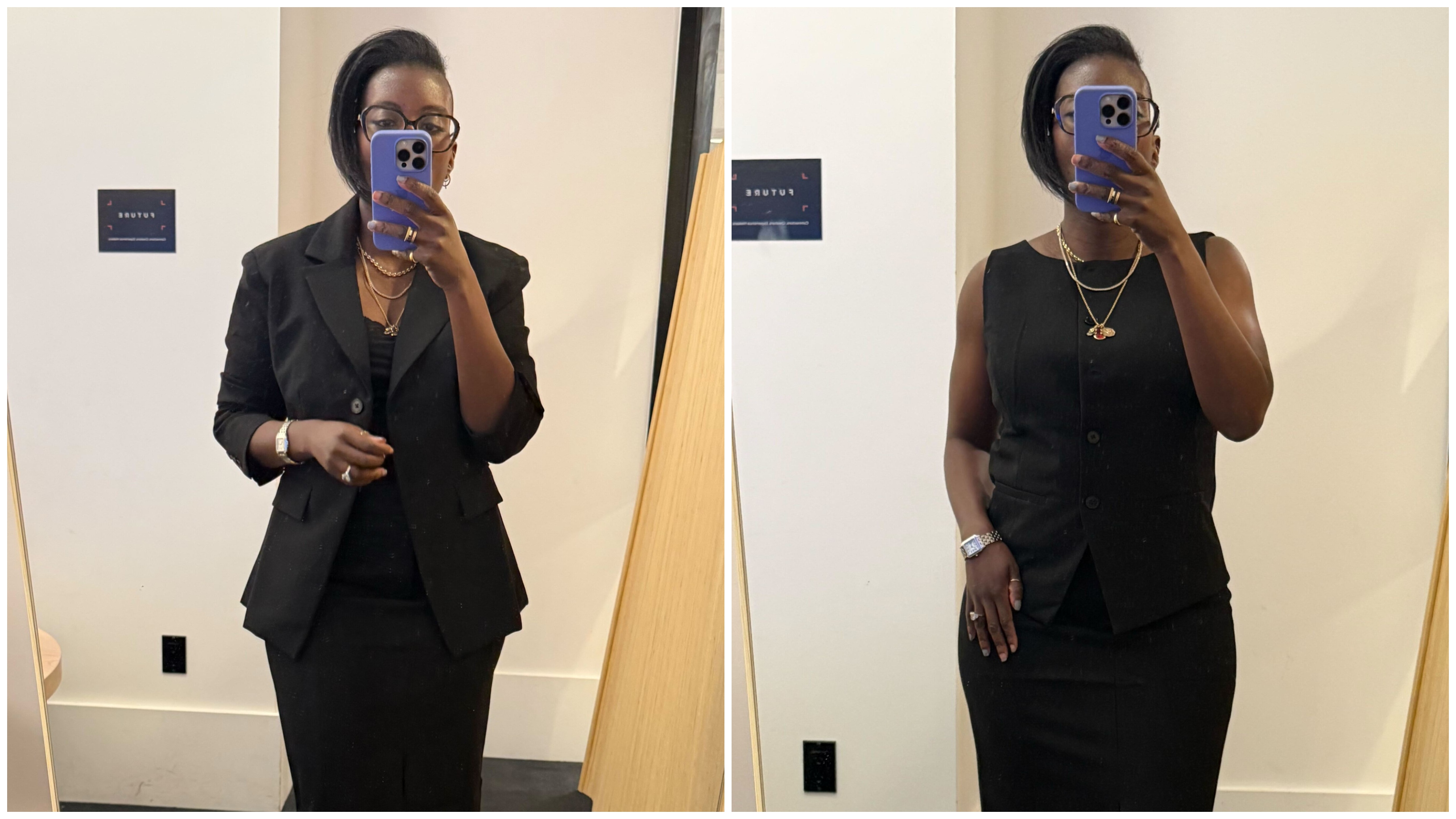 collage of Nikki Ogunnaike wearing spanx