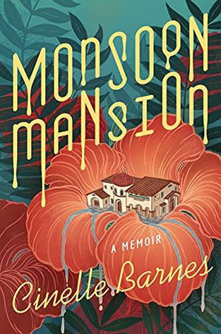 Monsoon Mansion book cover with a house in the center of a red flower