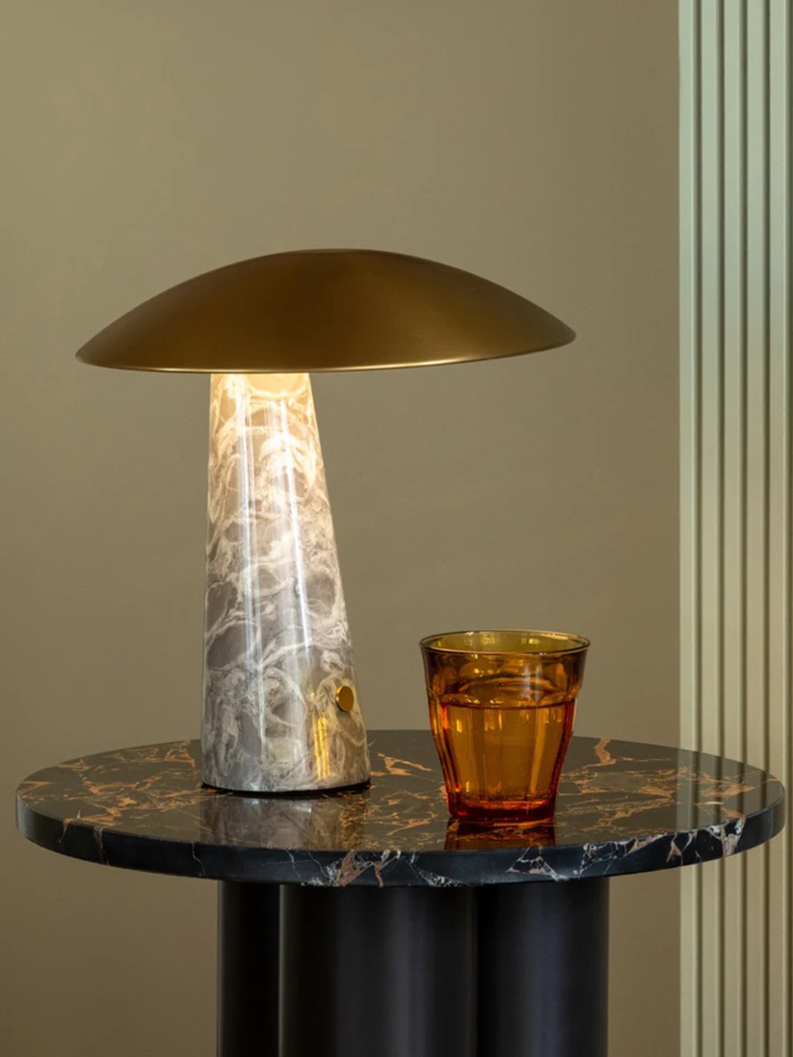 Abri Led Portable Table Lamp Brass/Grey Marble