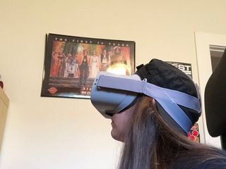 Oculus Go with a hat on