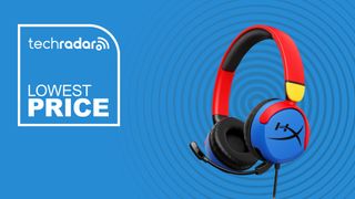 The HyperX Cloud Mini Kids in front of a blue background featuring the words 'lowest price'.